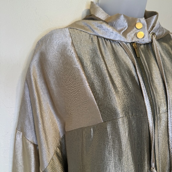 ZARA | Jewel Tone Color Block Satin Sheen Zip Up Hooded Coat Bomber Jacket - Picture 7 of 16